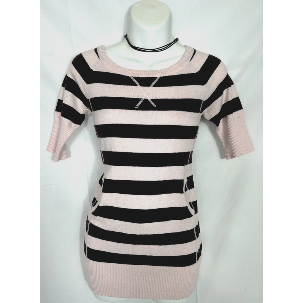 Vintage Y2K Pink Brown Stripe Pocket Tunic Top Preppy Indie Emo Mall Goth Size L